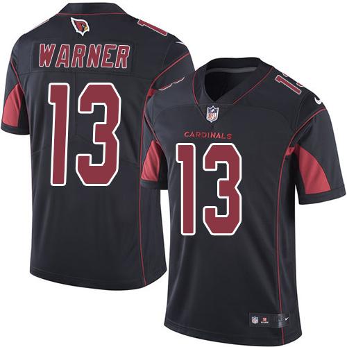 Nike Cardinals #13 Kurt Warner Black Men's Stitched NFL Limited Rush Jersey